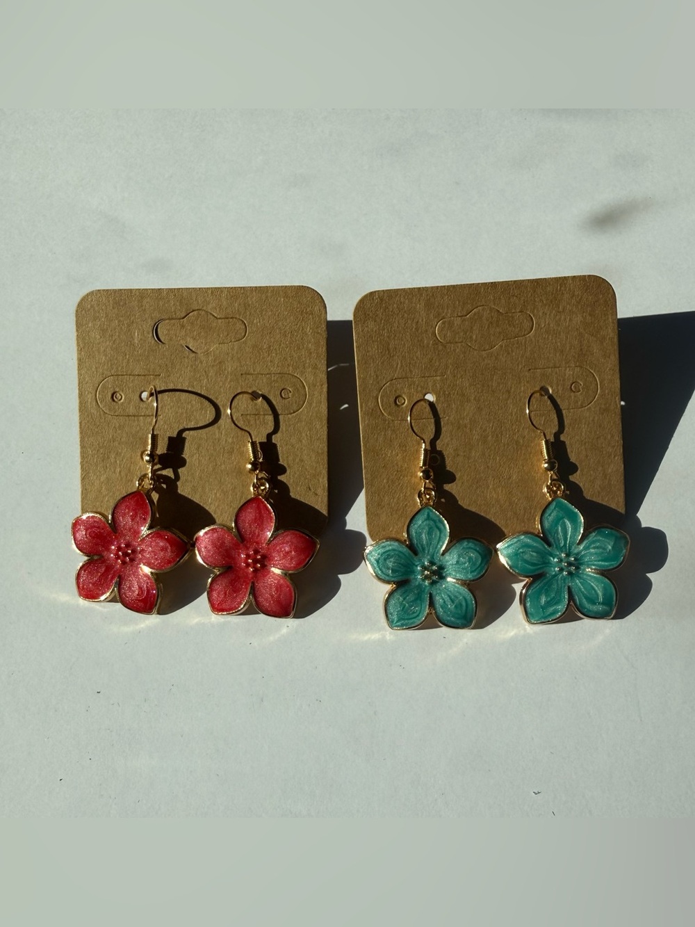 2 pair set Floral flower drop Dangle Earrings turquoise red gold resort wear